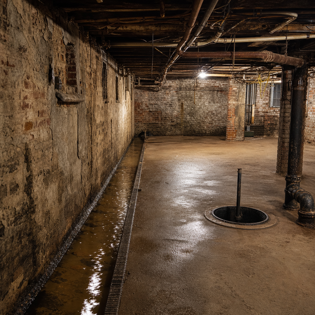 Illustration for flooded basement cleanup