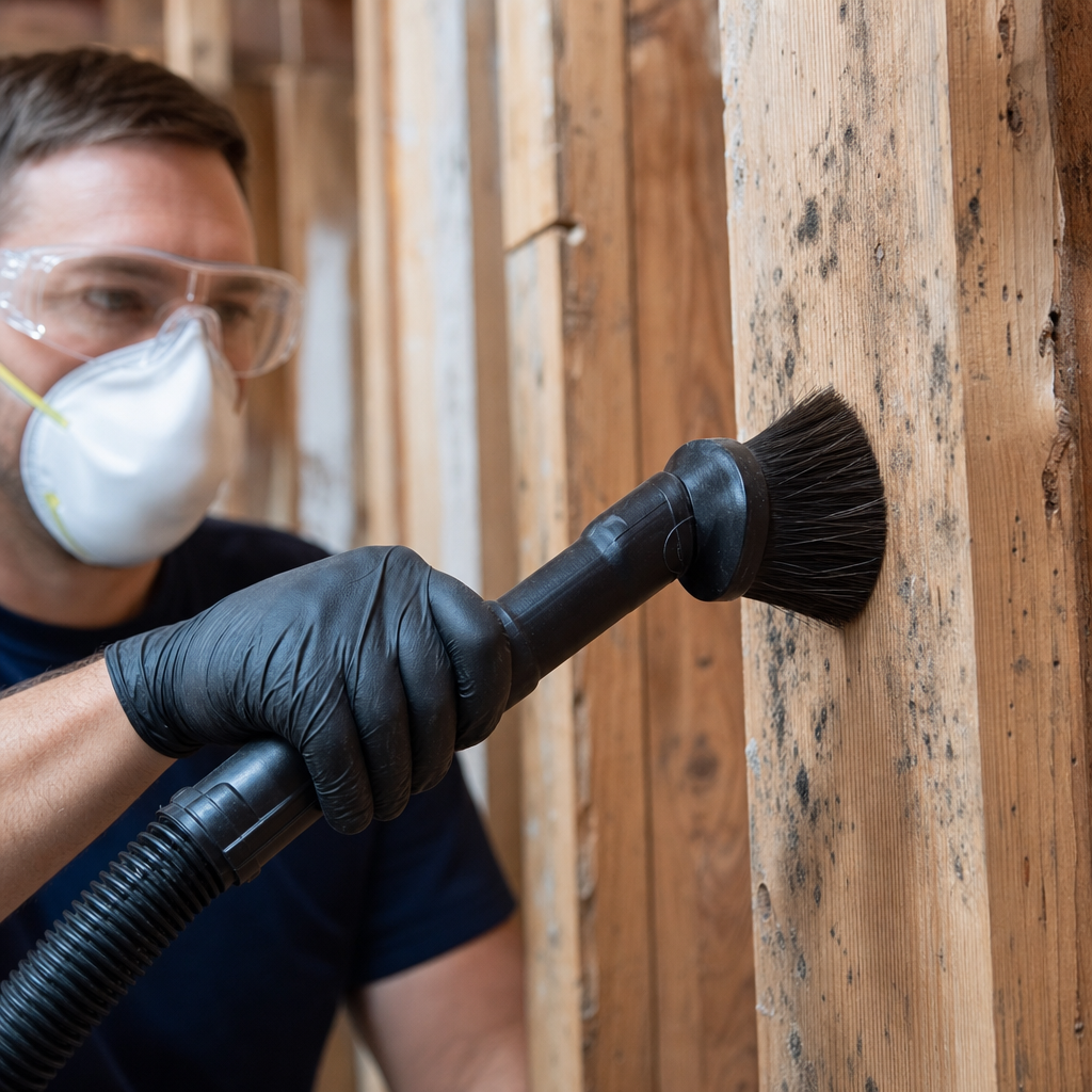 Illustration for how to safely remove black mold