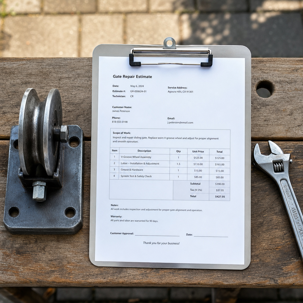 Illustration for how to get accurate upfront pricing for gate repair in agoura hills