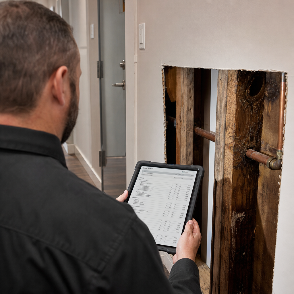 Illustration for burst pipe water damage cleanup in Hoboken