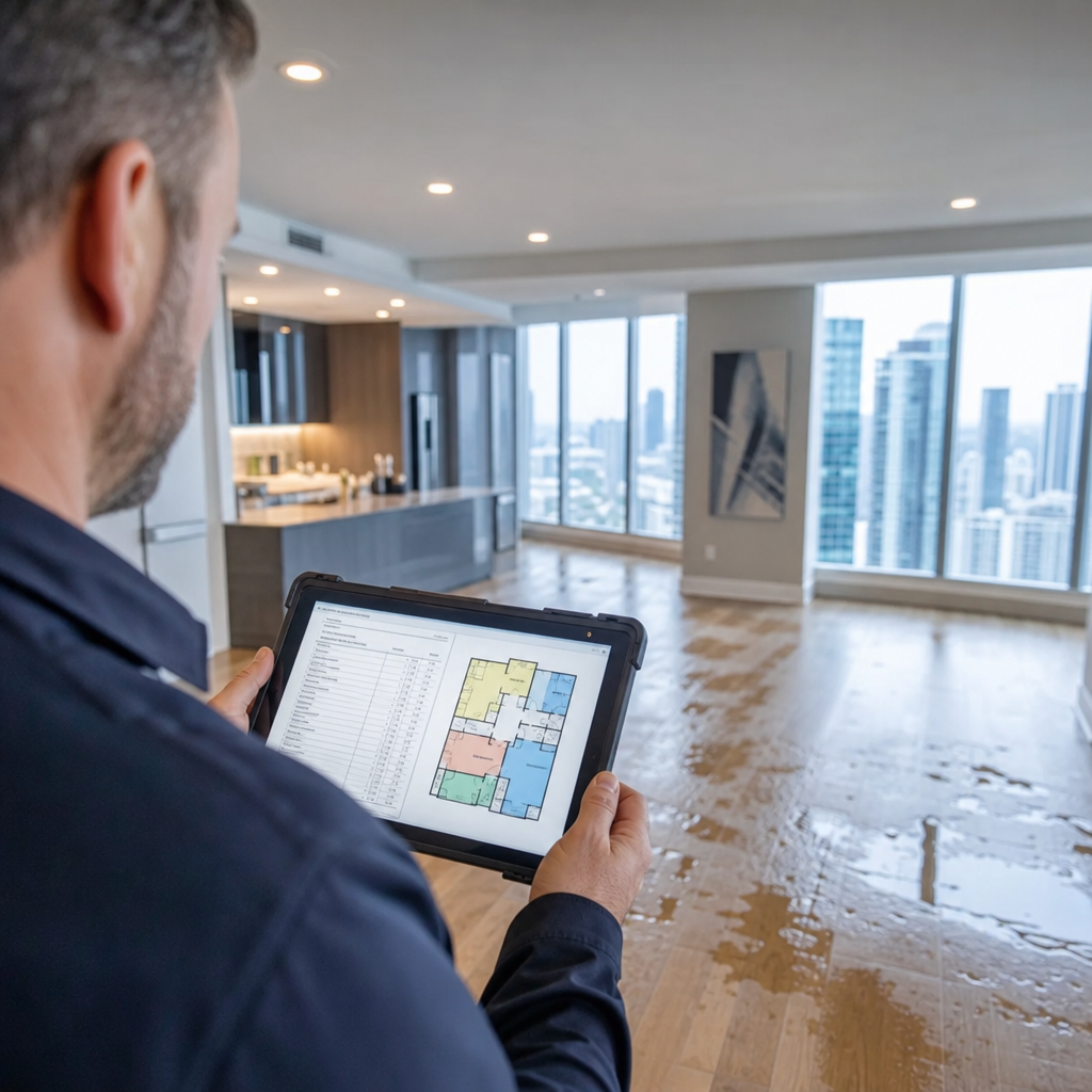 Illustration for water damage restoration in Financial District