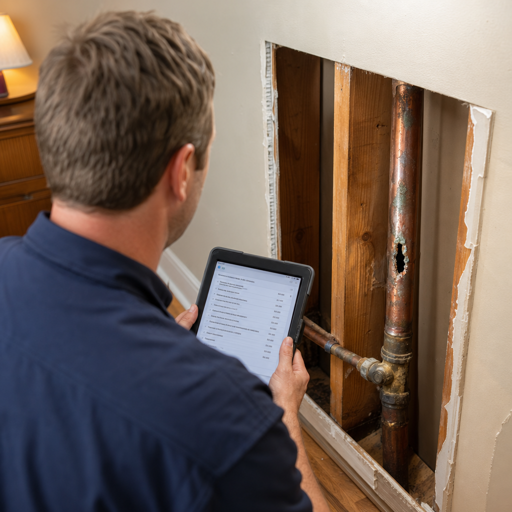 Illustration for burst pipe water damage cleanup in Garfield