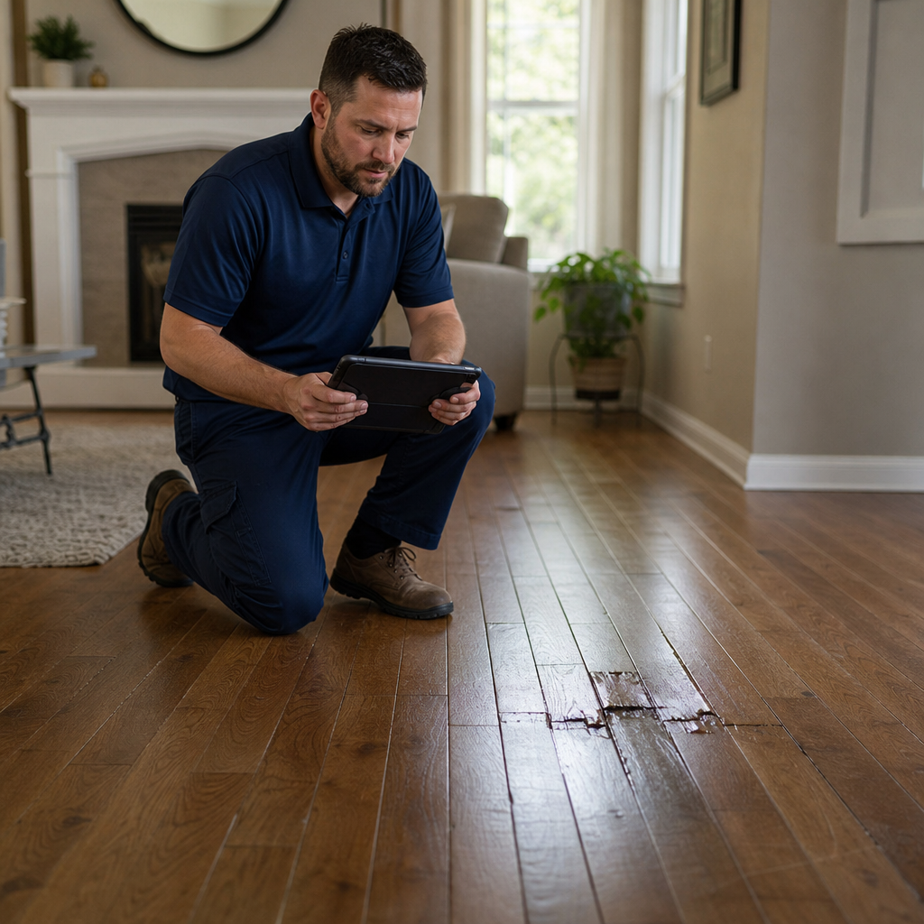 Illustration for hardwood floor water damage repair in Mamaroneck