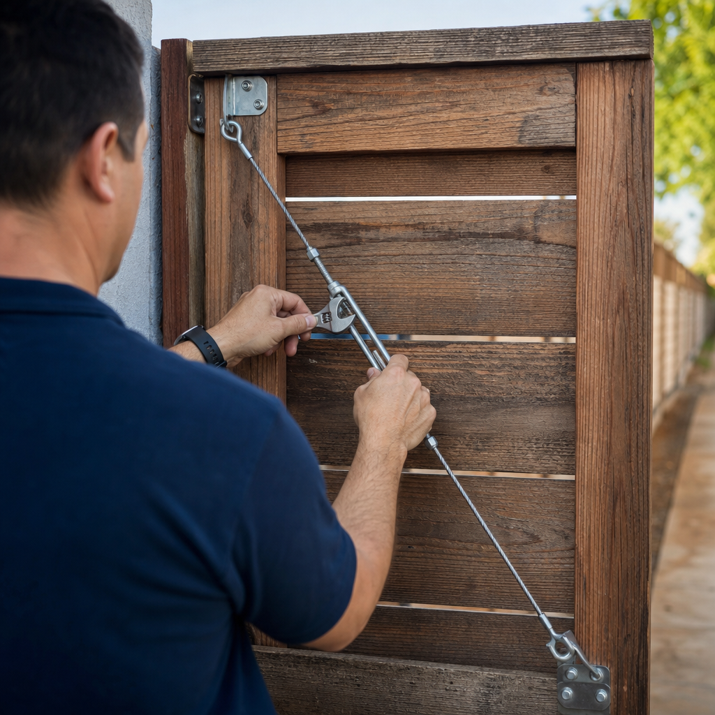 Illustration for sagging wooden gate repair