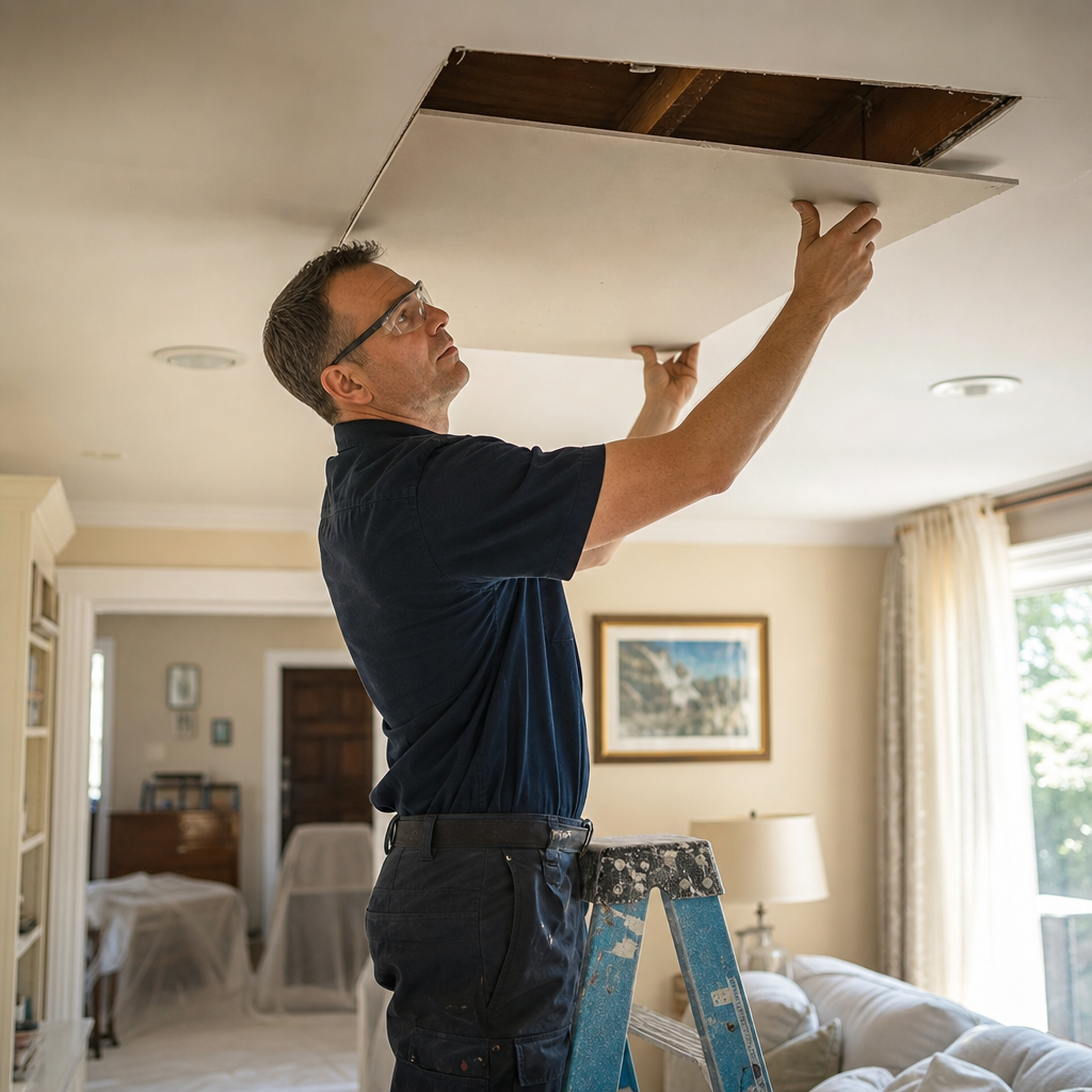 Illustration for ceiling water damage repair in Flushing