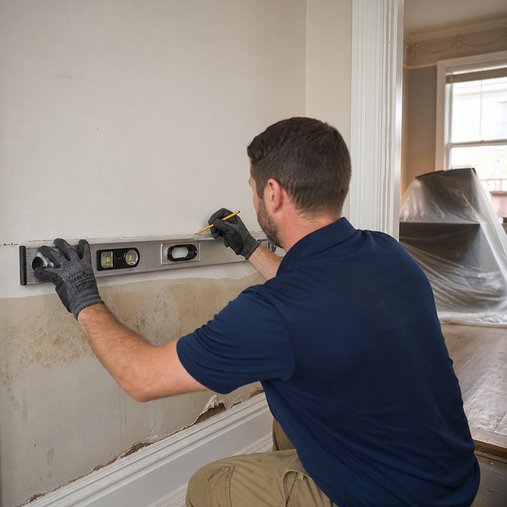 Illustration for drywall water damage repair in Astoria
