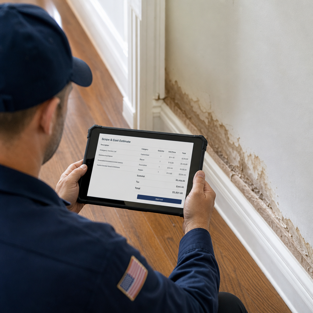 Illustration for burst pipe water damage cleanup in Ditmars Steinway