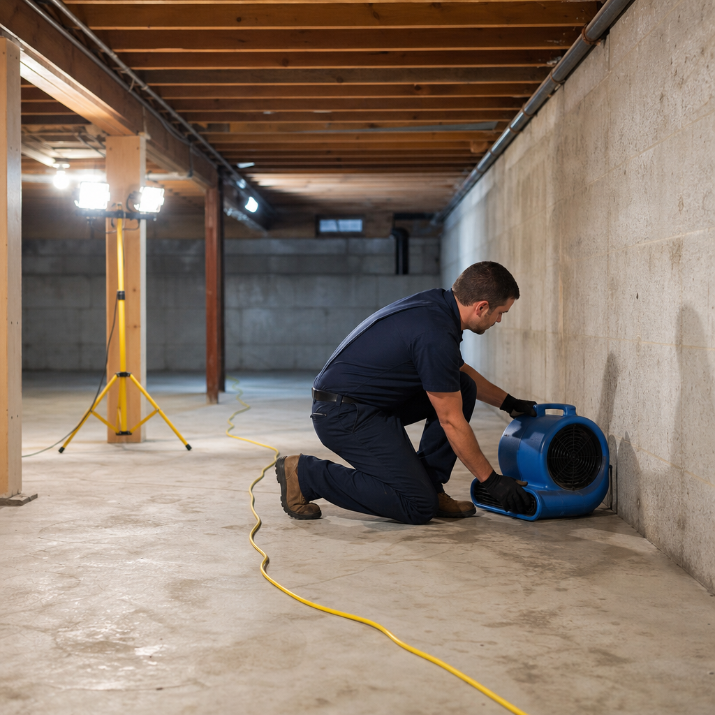 Illustration for how to dry out flooded basement