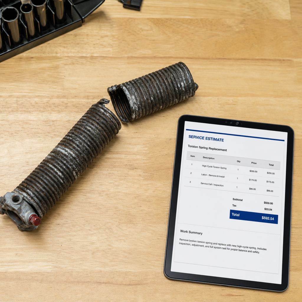 Illustration for broken garage door spring