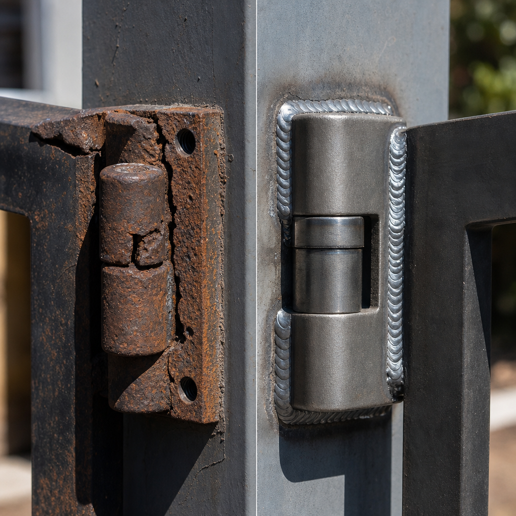 Illustration for gate hinge welding repair vs replacement